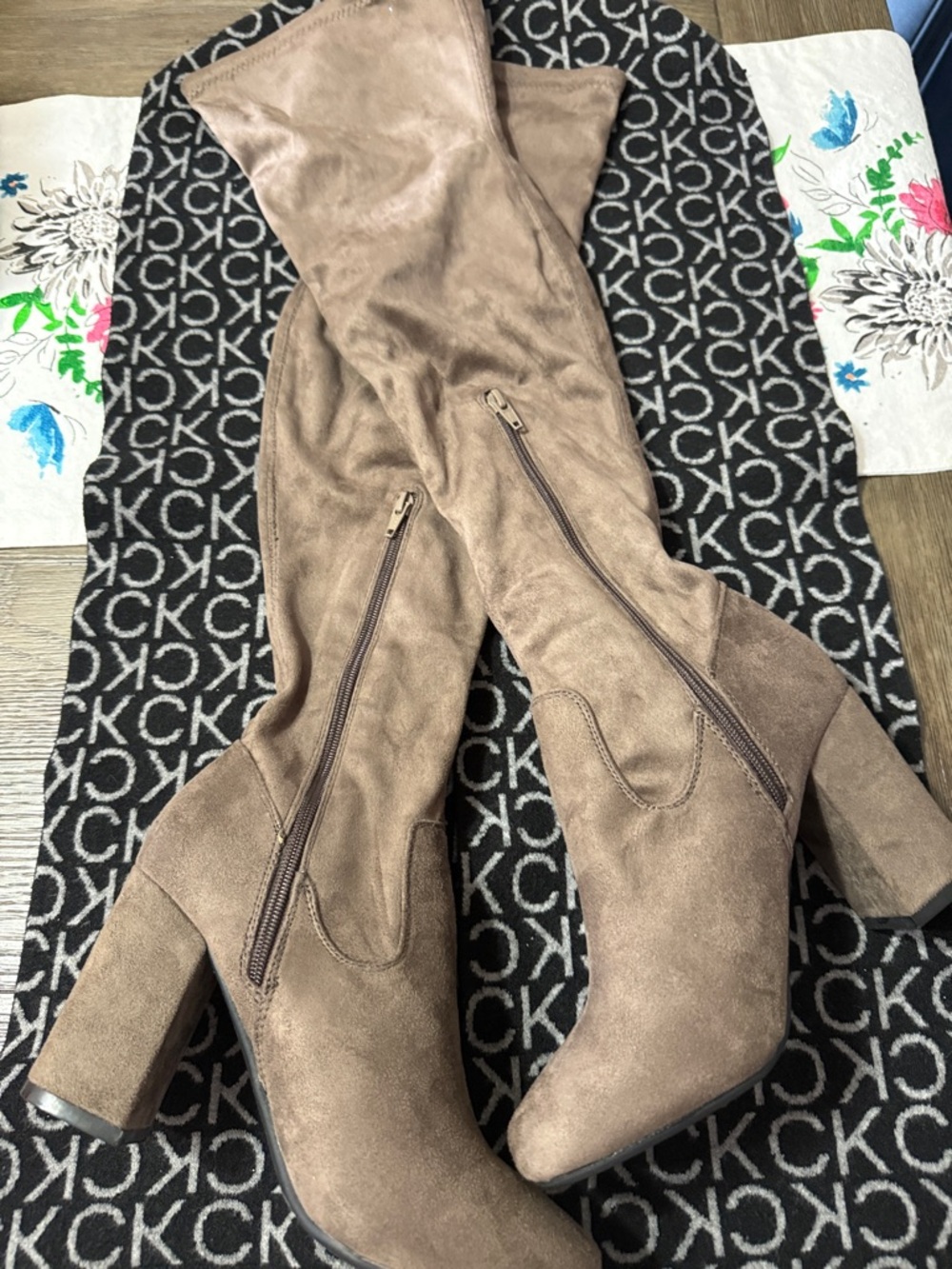 Carlos by Carlos Santana Taupe Over-the-Knee Suede Block Heel Boots